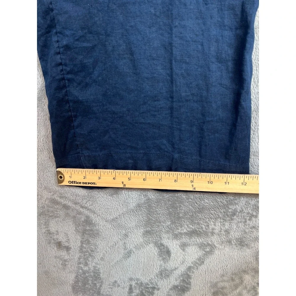 H&M Linen Wide Leg Pants Womens Large 34x26 Navy Blue Lightweight Pull On